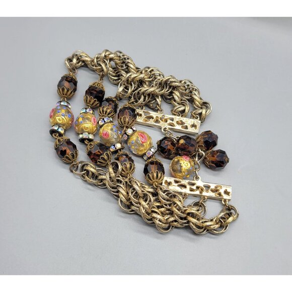 Vintage HOBÉ Signed Venetian Wedding Cake Amber Look Beaded Layered Bracelet B1A - Picture 9 of 10